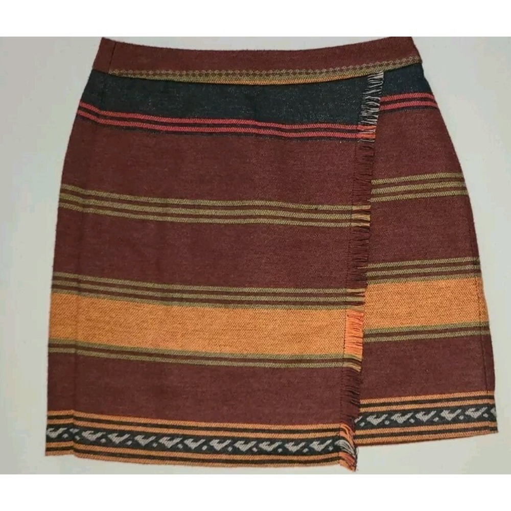 Ann Taylor Loft Southwestern Blanket Fringe Faux Wrap Skirt Womens Size 2P